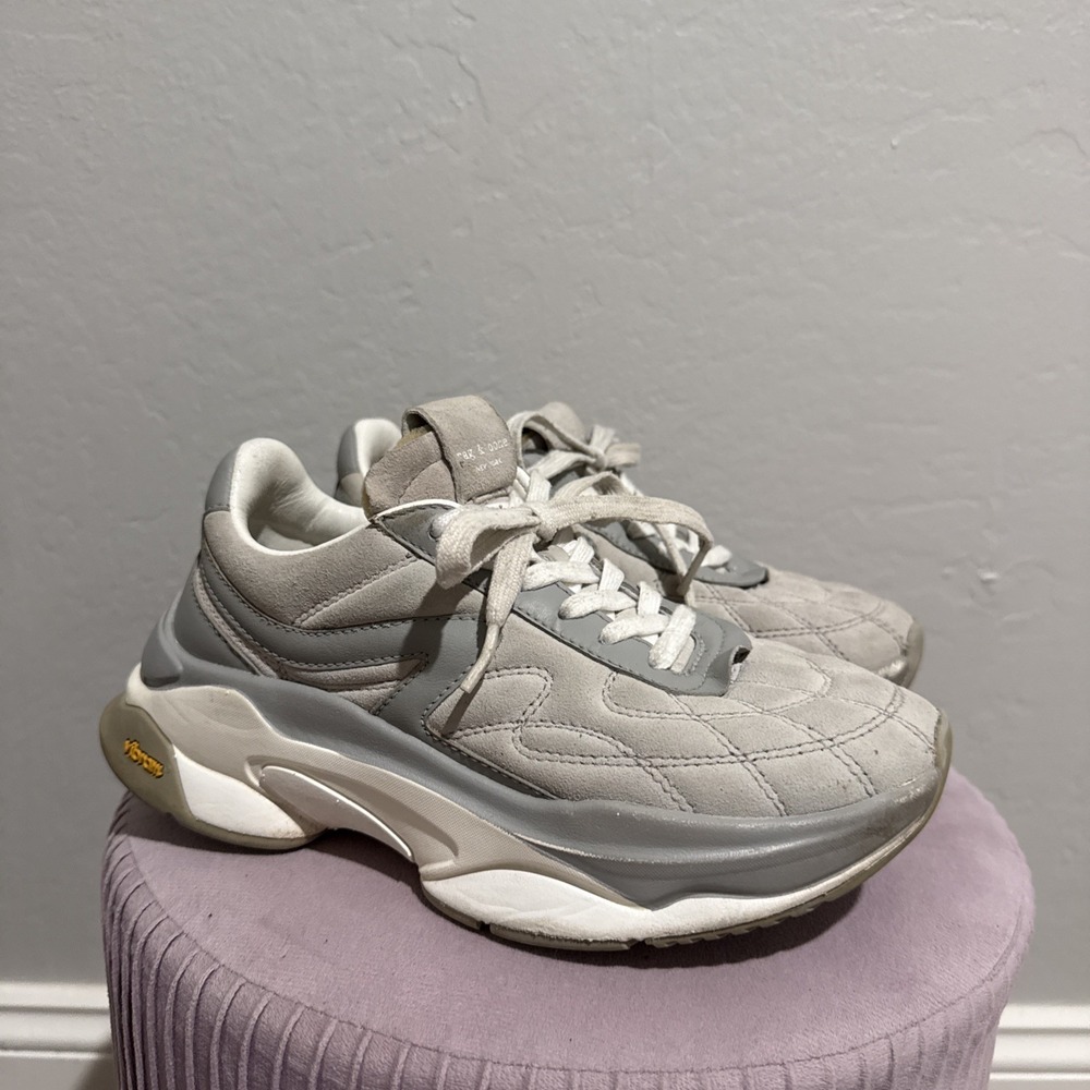 Rag & Bone Retro Runner Quilted Suede Sneakers Ice Gray Vibram Sole US 6.5